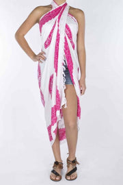 Pareo Flower White Pink - Pareo beach - zomer pareo - dames - sarong - omslagdoek - wikkeljurk - strand - stranddoek