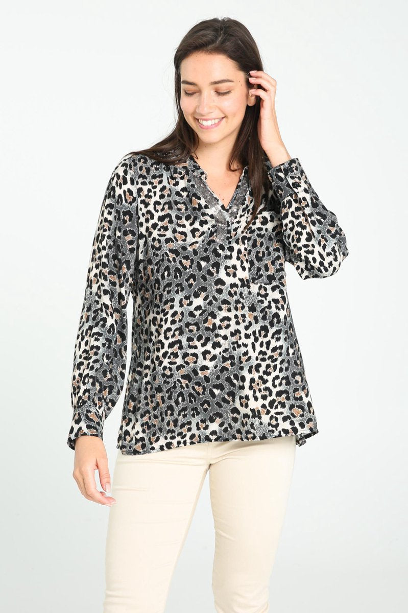 Cassis - Blouse met luipaardprint - Grijs
