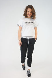 La Pèra Zwart/wit Vrijetijdspak - Huispak vrouwen casual pak met zwarte broek - Maat S