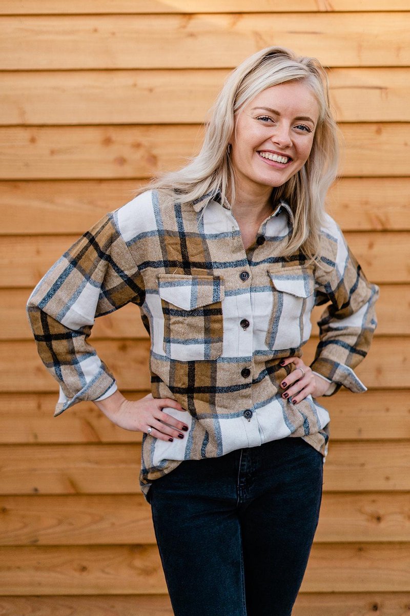Blouse Zwangerschap Bruin Wit Geblokt Small