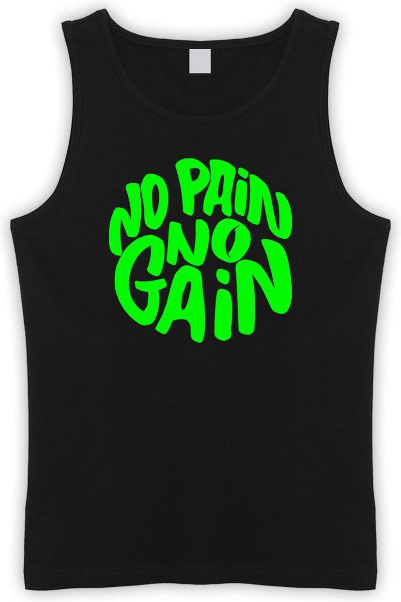 Zwarte Tanktop met " No Pain No gain “ print Groen size XL