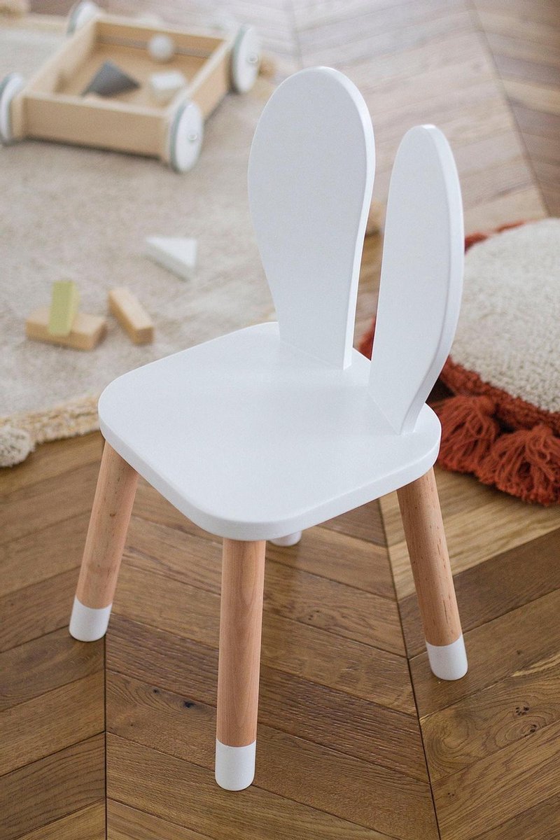 Konijnenstoel Bunny Wit| Konijnenoren stoeltje | Peuterstoeltje met konijnenoren | Konijnenstoeltje | Houten kinderstoeltje | Kinderzetel | Stoeltje konijn