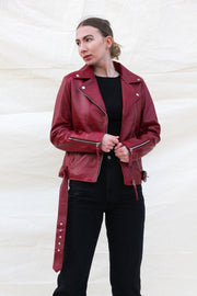 GILL'S FOXY RED - Dames Leren Jas - Biker Jack - 100% Lamsleer - Rood