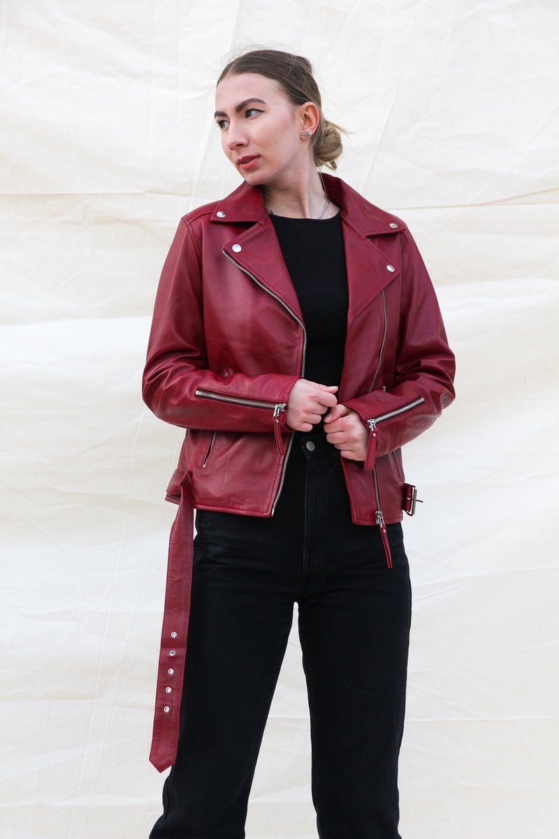 GILL'S FOXY RED - Dames Leren Jas - Biker Jack - 100% Lamsleer - Rood