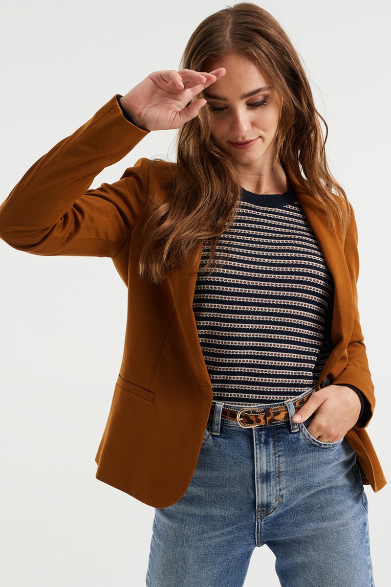 WE Fashion Dames tricot getailleerde stretch blazer