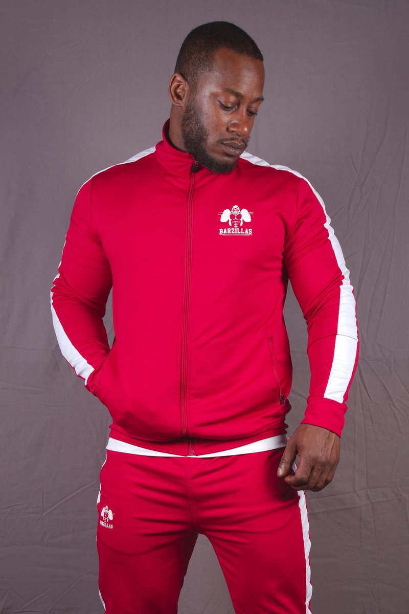 Barzillas tracksuit - Maat L - Quick dry - Fitted - Heren - Rood/Wit - Fitness - Casual