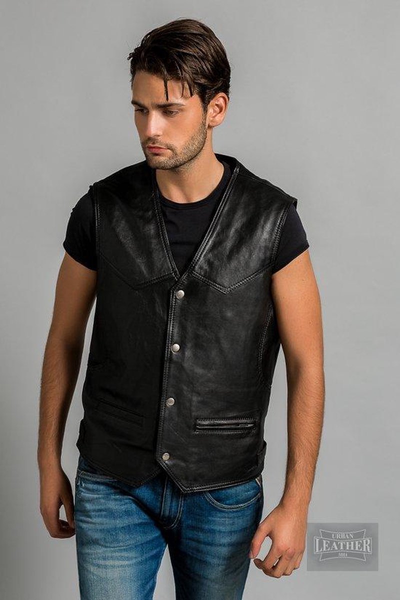 Urban 5884® Billy -Leren vest heren zwart lams leer gewaxt M