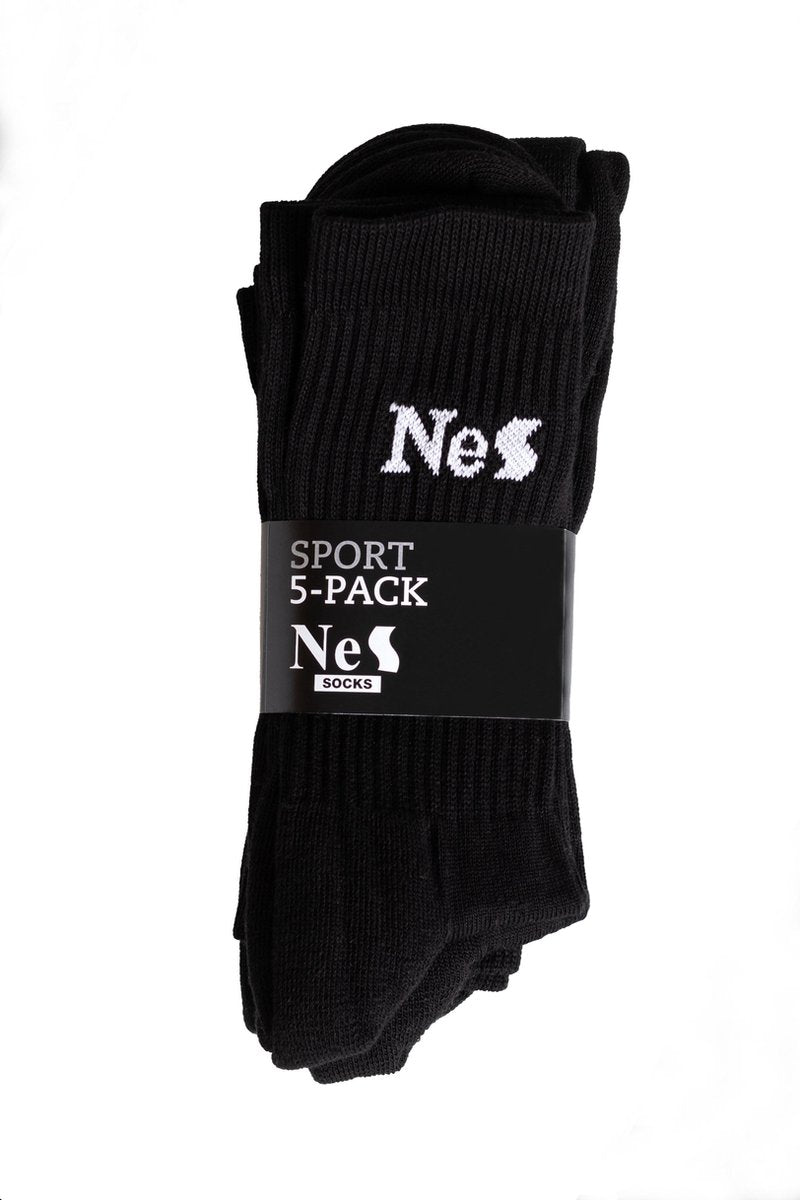 NeS 5 Pack - Casualkousen- Zwart - Tennissokken - Sportkousen Maat 39-42