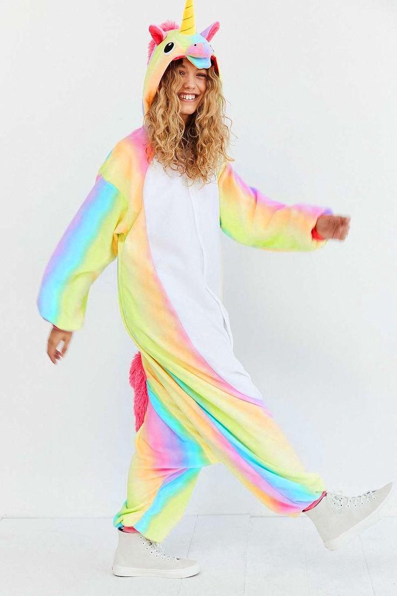 KIMU Onesie eenhoorn pak regenboog unicorn kinder kostuum - maat 146-152 - eenhoornpak jumpsuit pyjama
