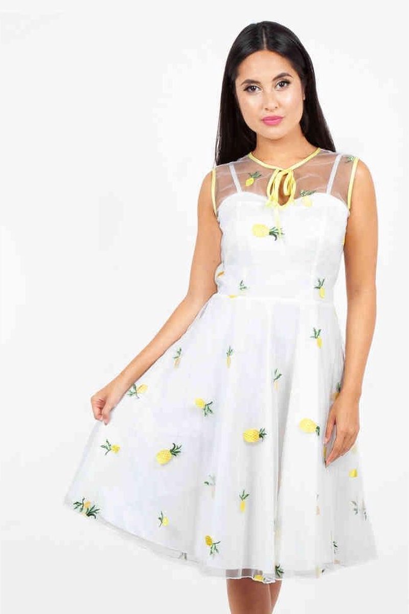 Voodoo Vixen Flare jurk -L- Stacet Pineapple Wit