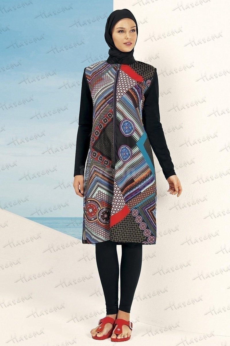 Hasema - Dames Hijab Badpak Meyra Kleurrijk Model - Zwemset Met Legging + Zwemkap En Zwempak Maat 3XL