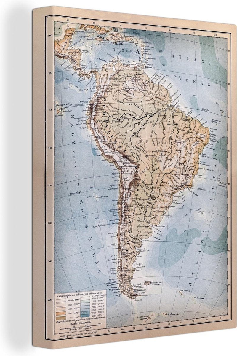 Canvas Klassieke wereldkaart Zuid-Amerika - 30x40 cm - Wanddecoratie