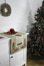 Tafelloper - luxe gobelin - Christmas Flowers - Kerst - Loper 100 cm