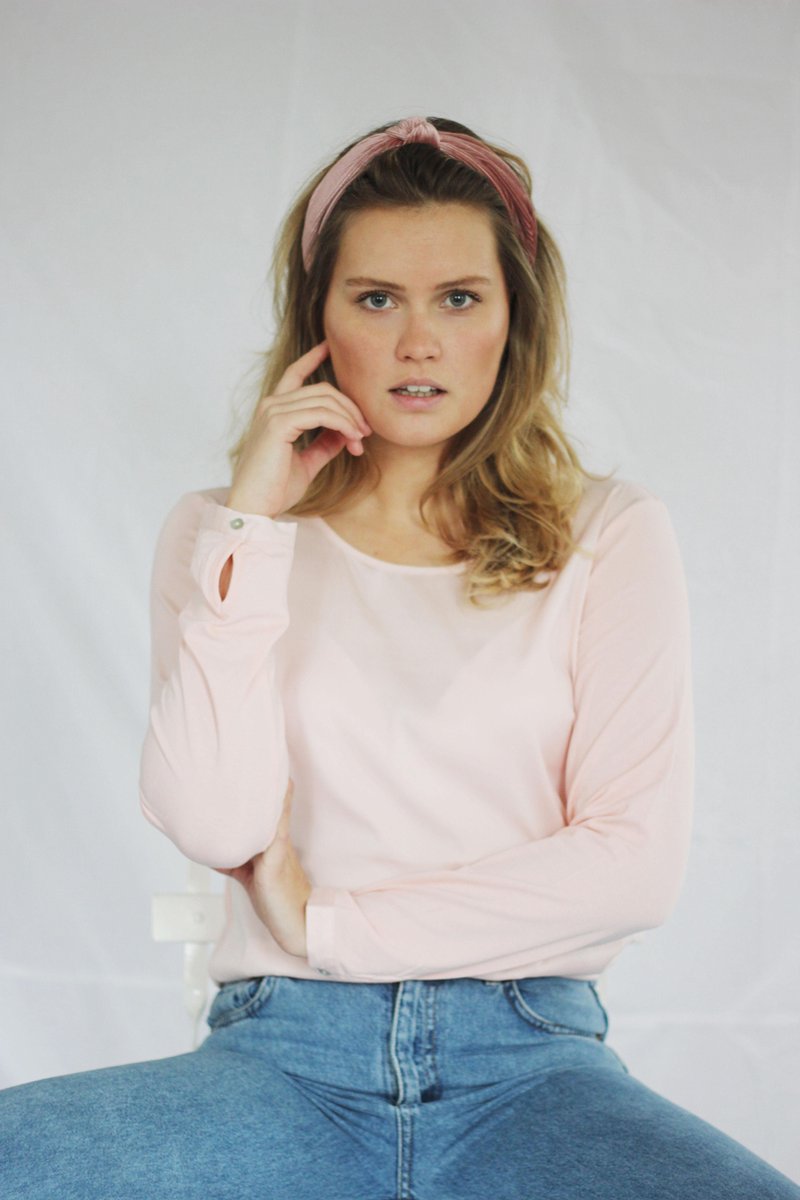 MOOI! Company - Blouse Pleun lange mouw - Dames Top O-hals - Kleur - Pink - XL