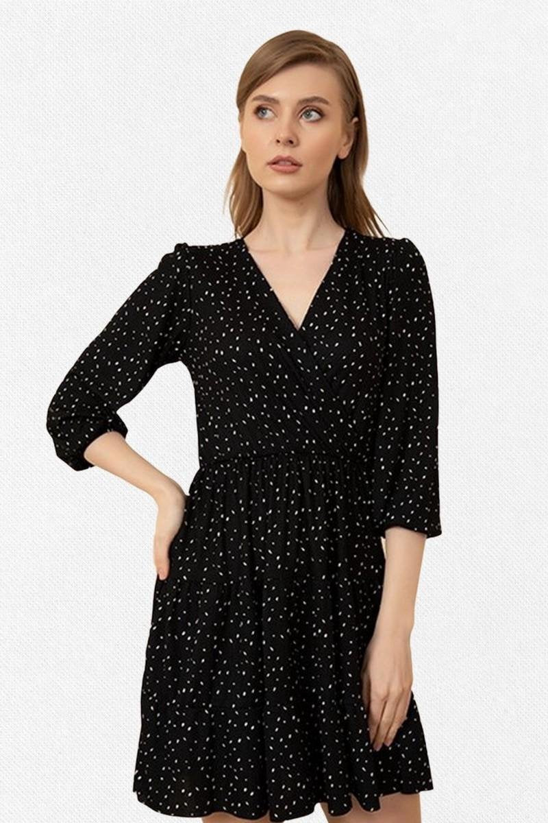 La Pèra Zwarte Zomerjurk Dames Gestipte overslag jurk met wit Dames - Maat XL