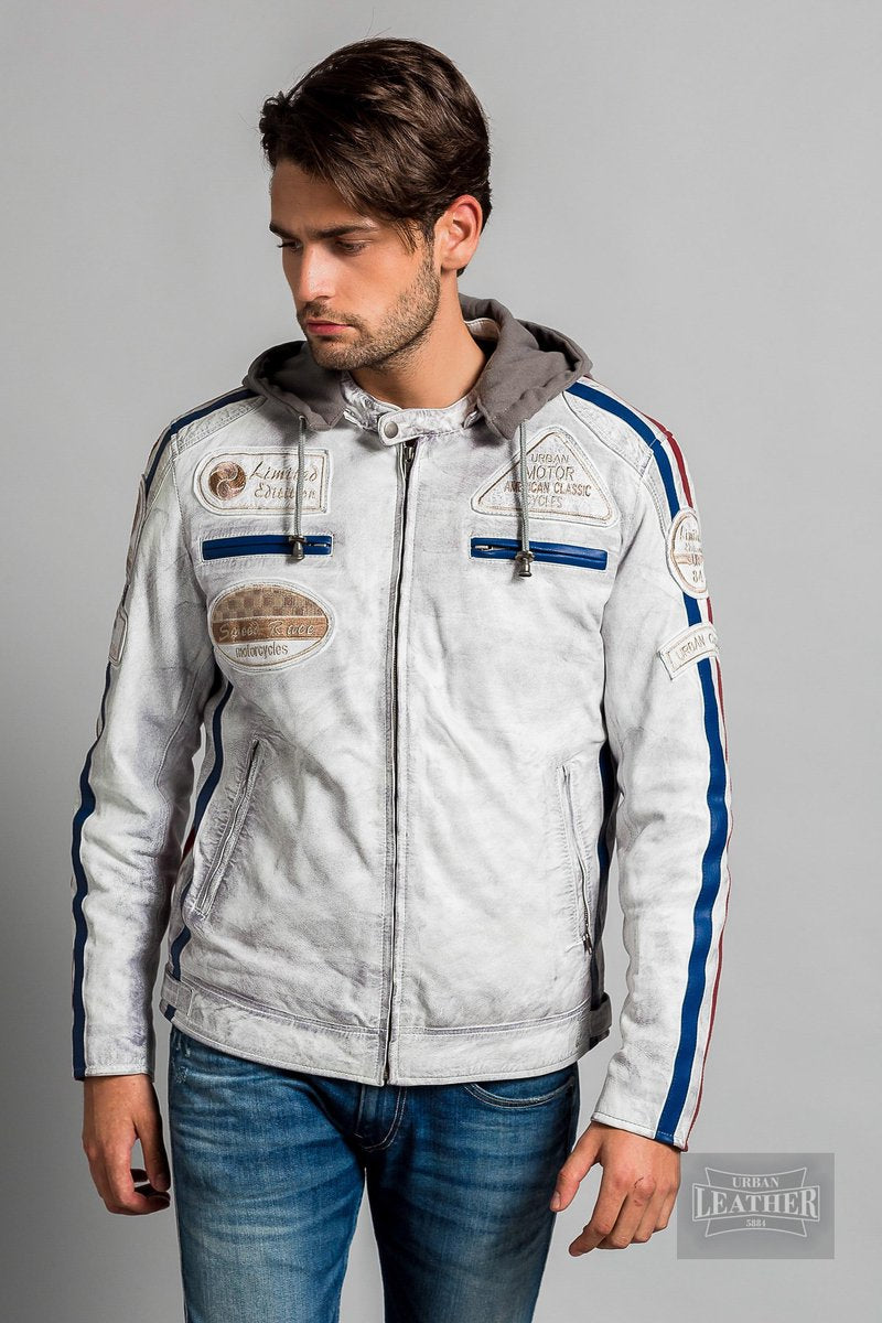 Urban Leather Fifty Eight Leren Motorjas Heren - Grijs - Maat XL
