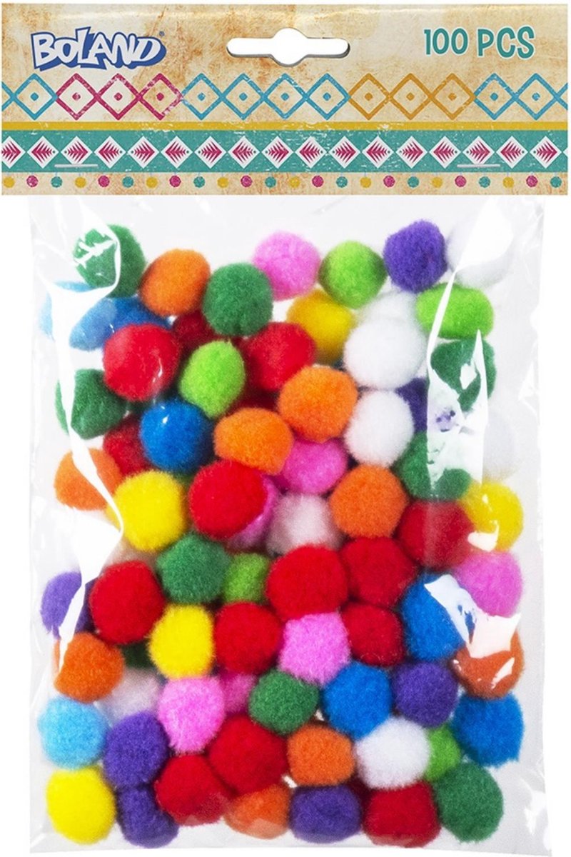 Boland pom poms 2cm 100stuks - knutselspullen - decoratie - hobby - pakket - knutsel - versiering - maken - cadeau