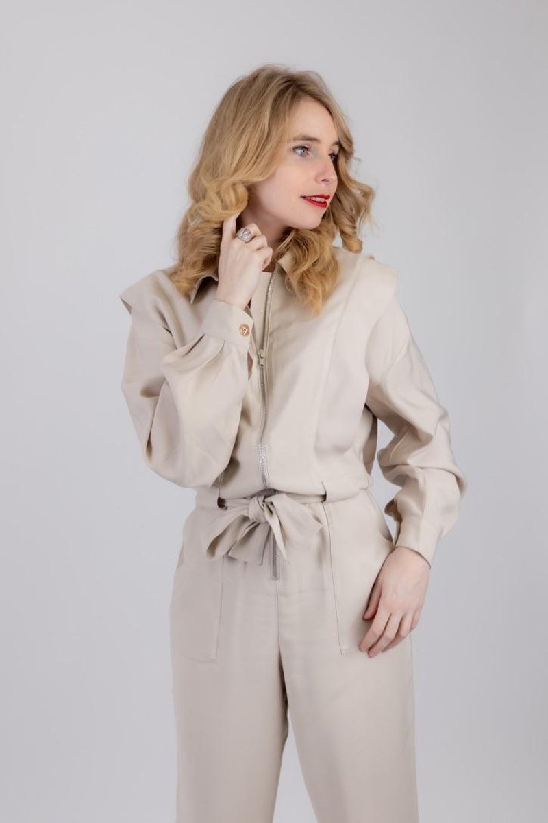 Karen By Simonsen - Jumpsuit beige - Maat 42 - Gouden details
