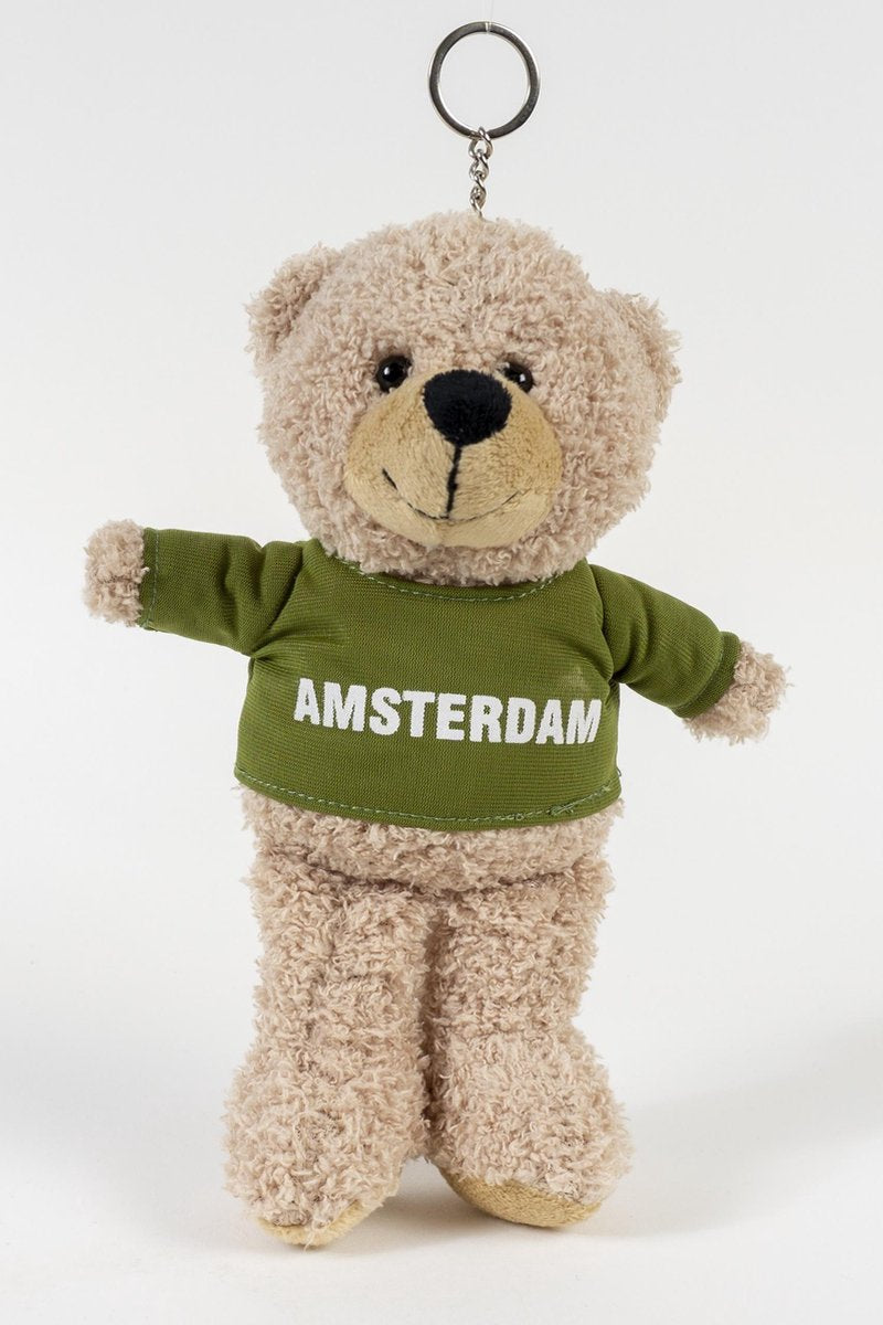 Memoriez Teddybeer sleutelhanger 22 cm met groene trui