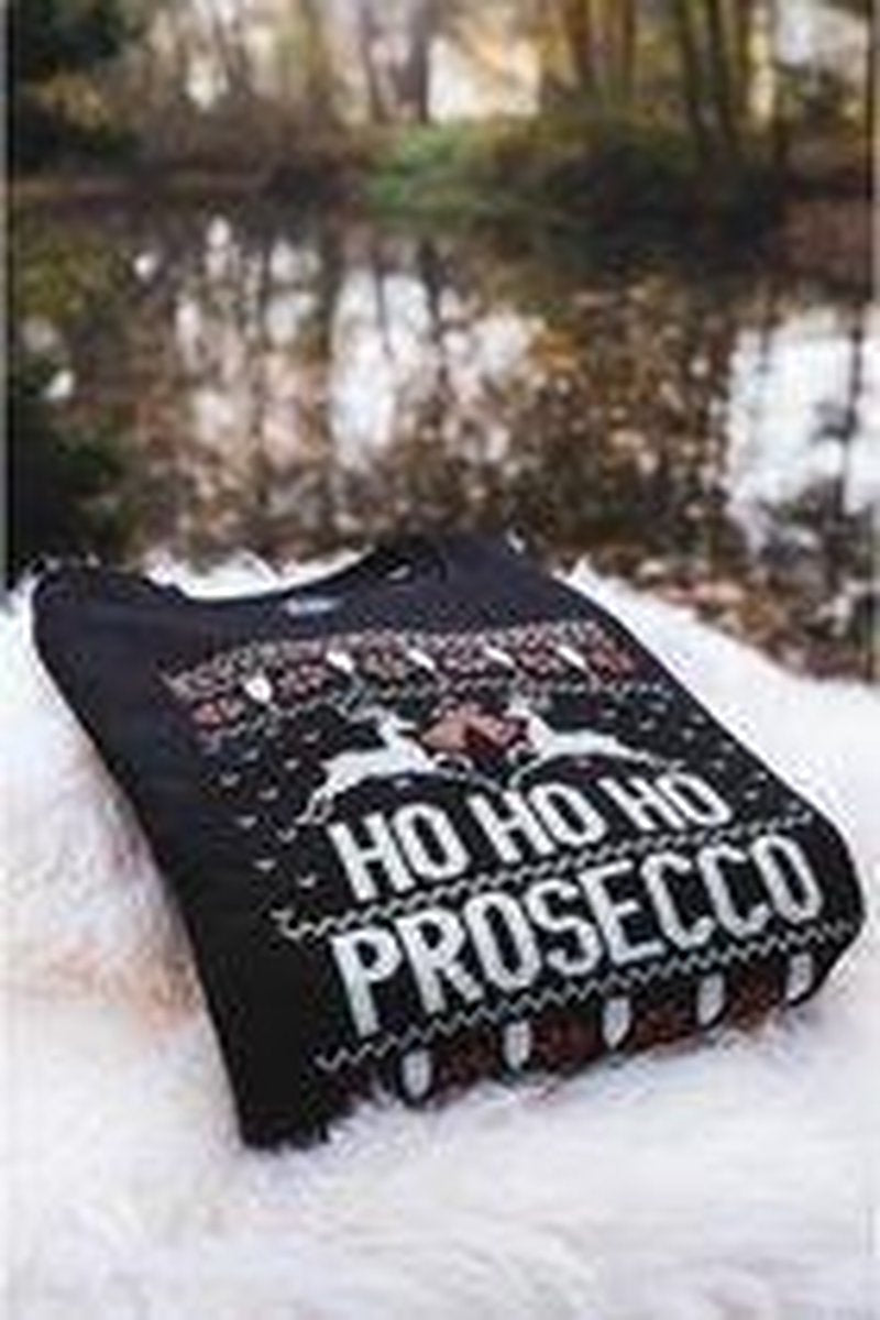 Foute Kersttrui - Chrismas Sweater - Ho ho ho prosecco - Zwart/black - XXL