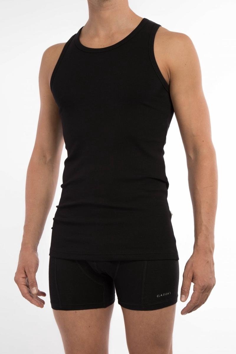 Claesen's Rib Singlet Heren Hemd Zwart 2-Pack - L
