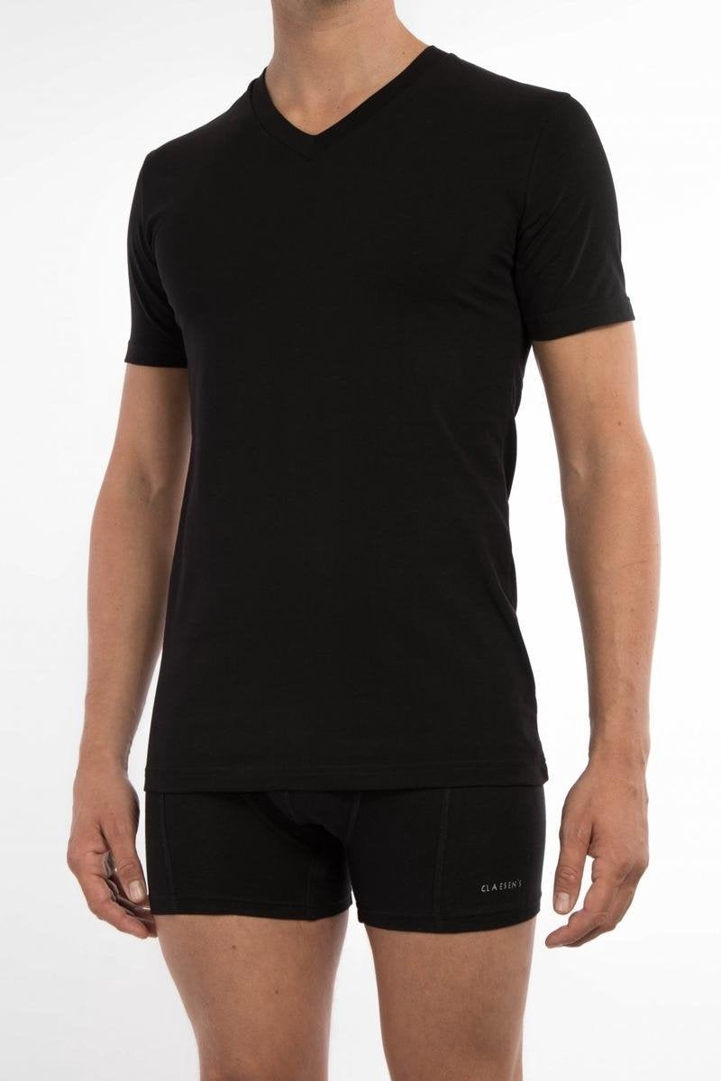 Claesen's Heren 2-pack V-neck t-shirt - Black- Maat S