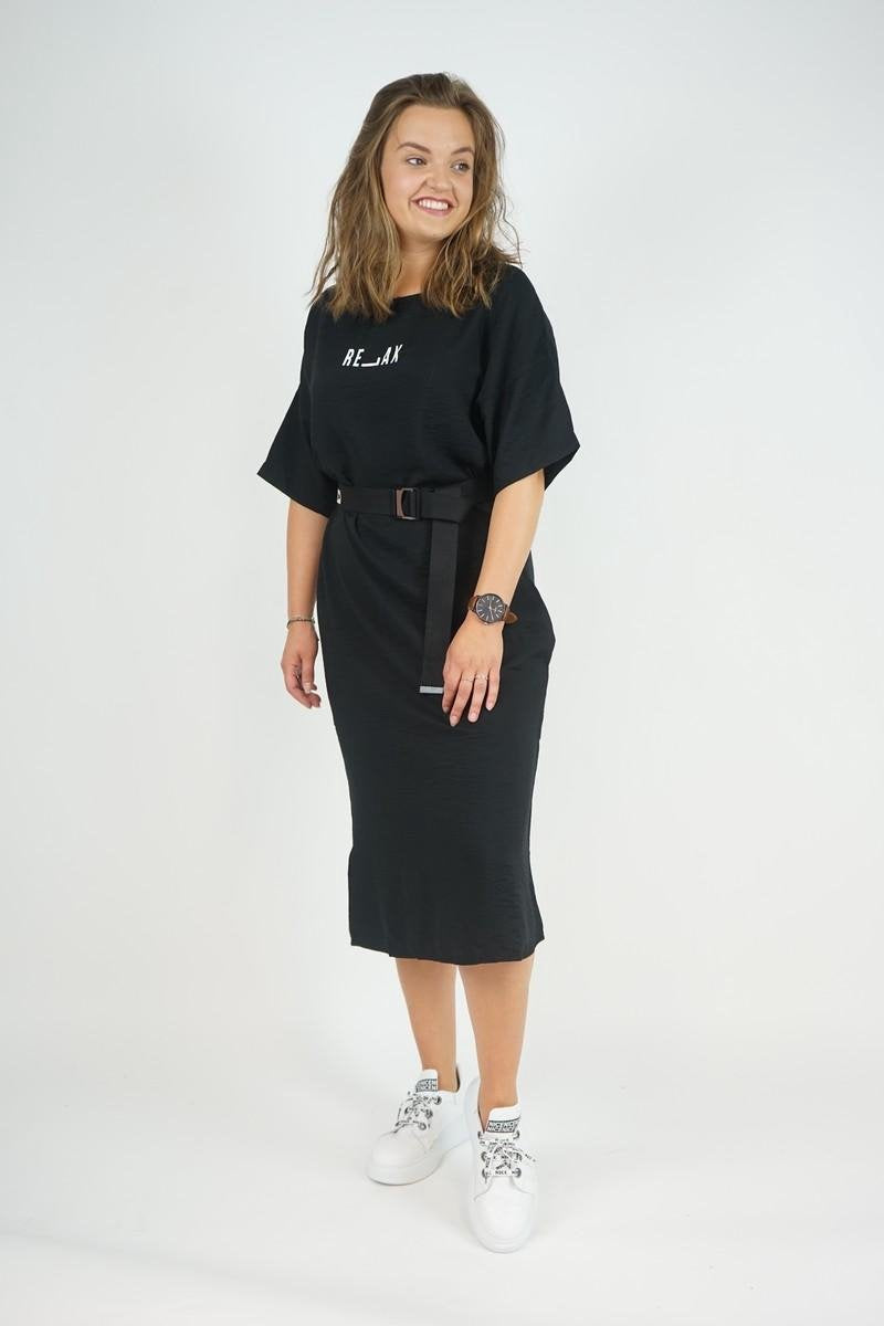 La Pèra Zwarte Jerseyjurk met riem Vrouwen Zomerjurk Dames - Maat M