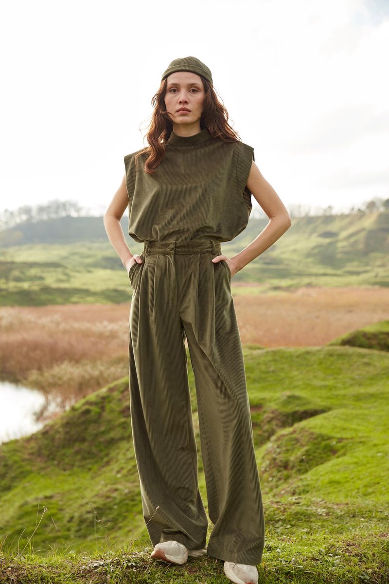 JORAH CLOSET YEW Unisex Broeken - Oversized Velvet Broek Dames met Elastieken Band  - High Waist Broek Heren met Dubbel geplooid - Palazzo Pantalon Heren met Wijde Broekspijpen - Kleding Dames Volwassenen - Trousers men / women - Groen - M