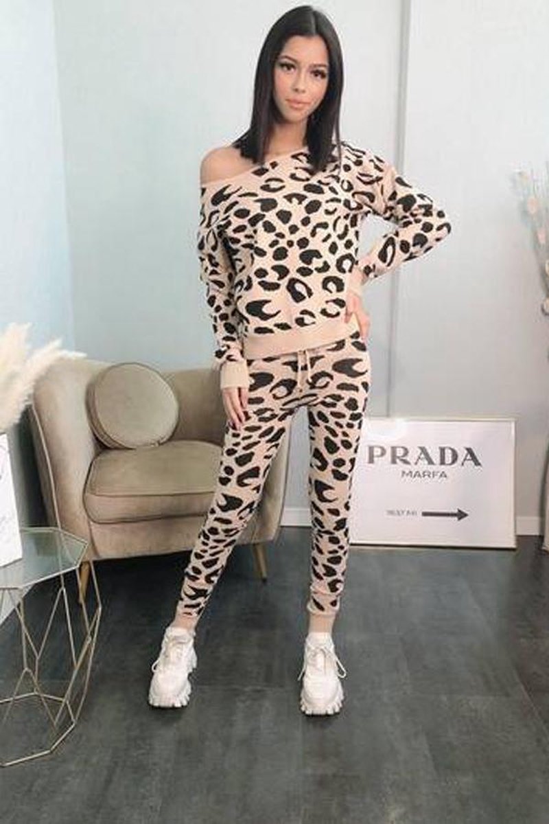 2 delige dames set luipaardprint- kleding set - dames kleding set off shoulder - meisjes kleding - fashion - luipaardprint - nok nak - tik tok trends - lente kleding
