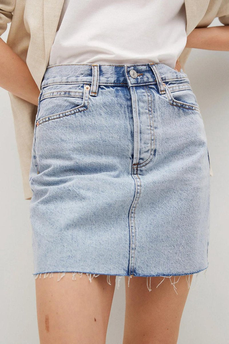 Denim Mini Rok Met Gerafelde Zoom 17010803 Tm