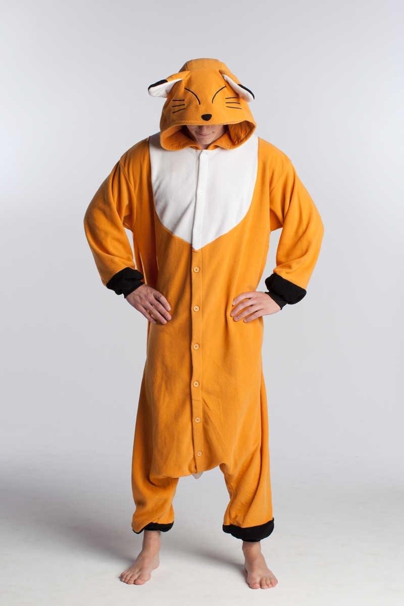 KIMU Onesie vos pak kostuum bruin - maat L-XL - vossenpak vossenjacht jumpsuit huispak
