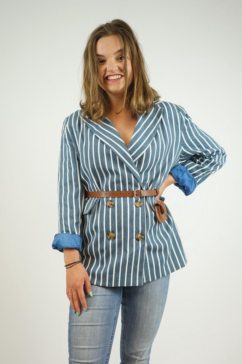 La Pèra Blazer - Colbert - Jasje blauw gestreept Dames - Maat L