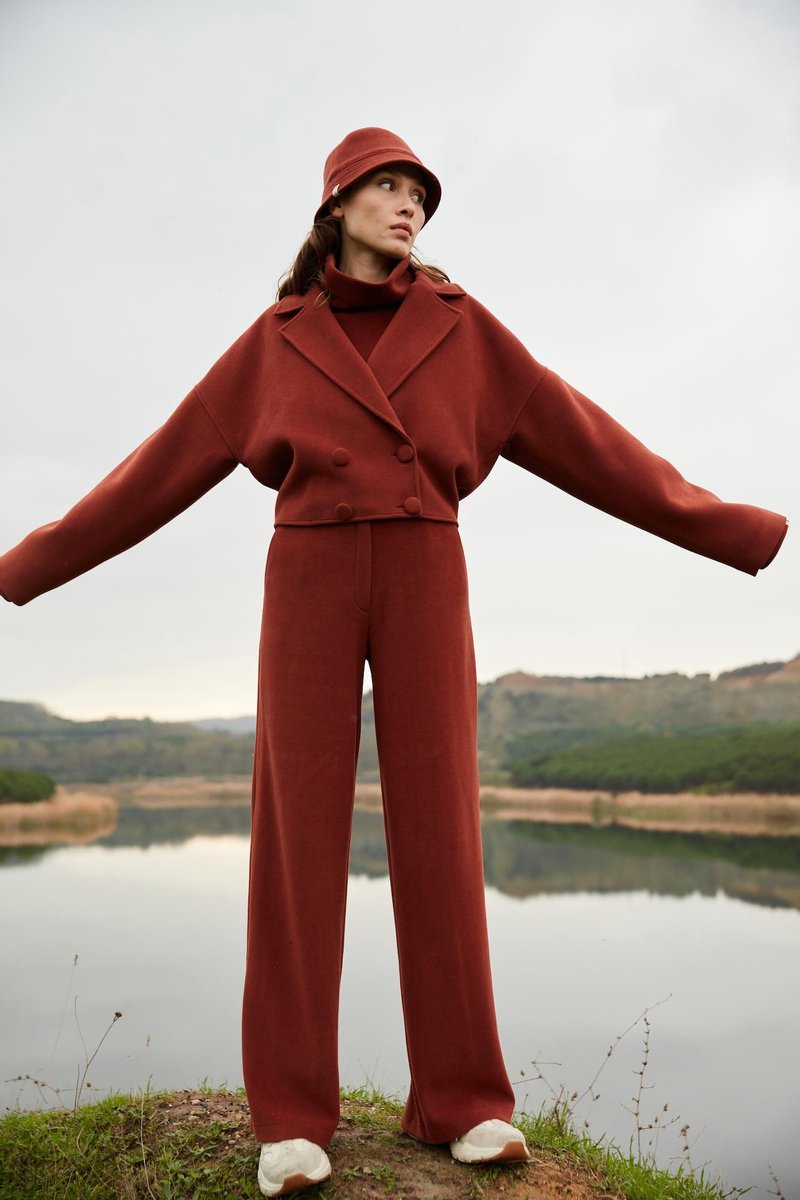 JORAH CLOSET METHU Unisex Broeken - Relaxed Fit Broek Dames met Elastieken Band  - High Waist Broek Heren met Zijzakken  - Palazzo Pantalon Heren met Wijde en Gespleten Broekspijpen - Kleding Dames Volwassenen - Trousers men / women - Tegel Rood - M