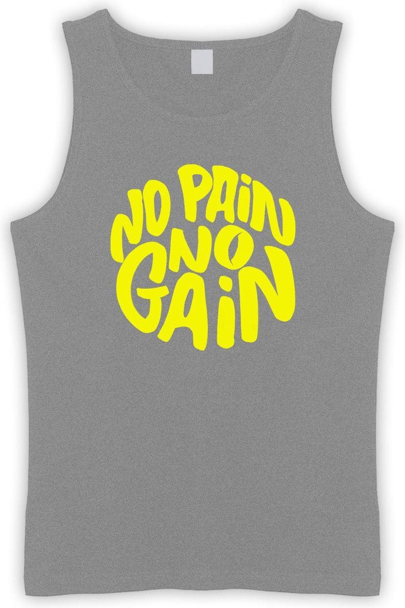 Grijze Tanktop met " No Pain No gain “ print Geel size S