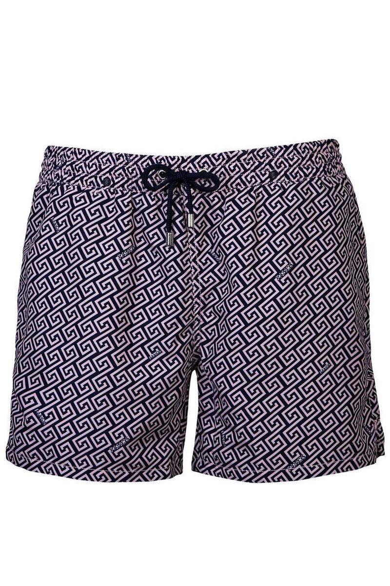 Panos Emporio Meander Short 12571 Pink Sun | Maat S | Roze | Mannen Zwembroek | Zwemshort met ritsen | Zwemshort naar zwemslip | Award winning designer zwembroek | Sneldrogende stof | Europese Productie
