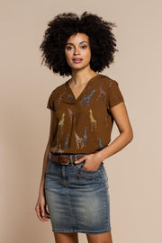 Top Aop Giraffe & V-neck 13179 20 Tabacco Combi
