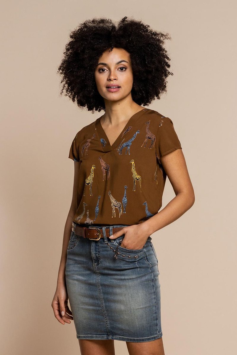 Top Aop Giraffe & V-neck 13179 20 Tabacco Combi