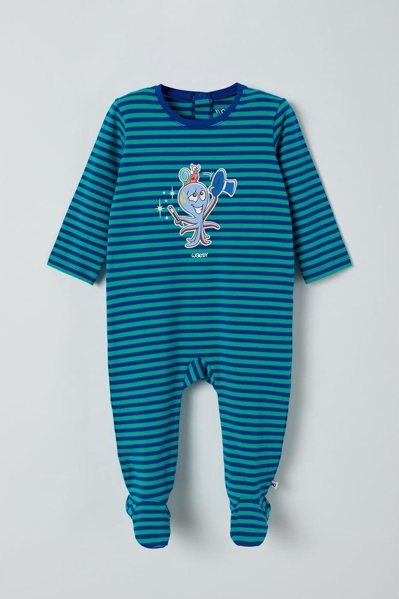 Woody - Romper - Octopus - blauw/groen gestreept - 211-3-RBZ-Z/974 - 12m