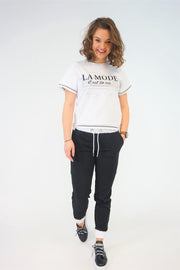 La Pèra Zwart/wit Vrijetijdspak - Huispak Grote Maten vrouwen casual pak met zwarte broek - Maat 50