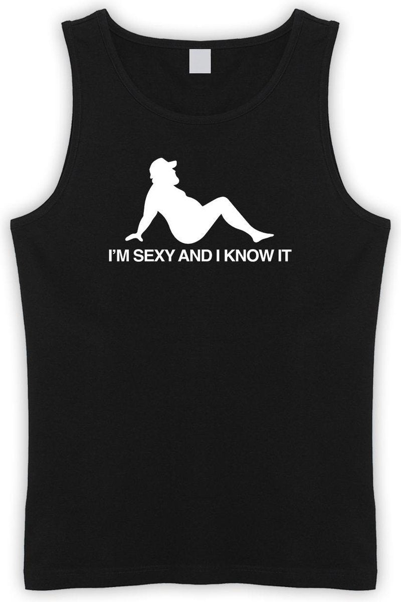 Zwarte Tanktop met  " I'M Sexy and i Know It " print Wit size L
