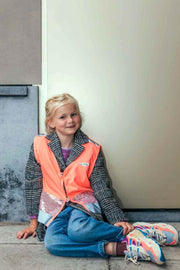 gofluo. Gloria Veiligheidshesje - Reflecterend hesje - Fluoriserend - Veiligheidsvest - Glitters - Reflectie jas - Zichtbaarheid in het donker - Veilig de weg op - Koraal - 128