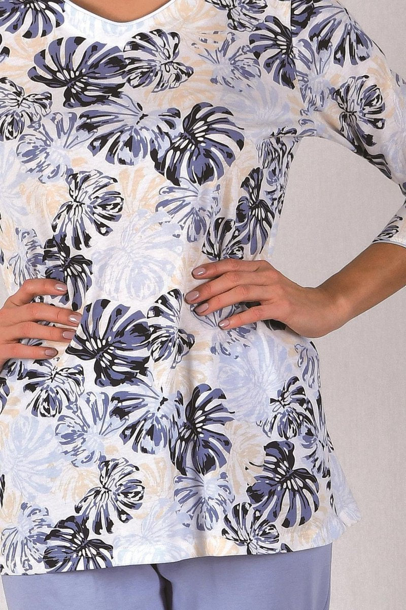 Cybéle Katoenen Pyjama Dames Volwassenen | 3/4 Mouw & Lange Broek | Pyama Dames Volwassenen | Plus Size Ecru 7-810541 50