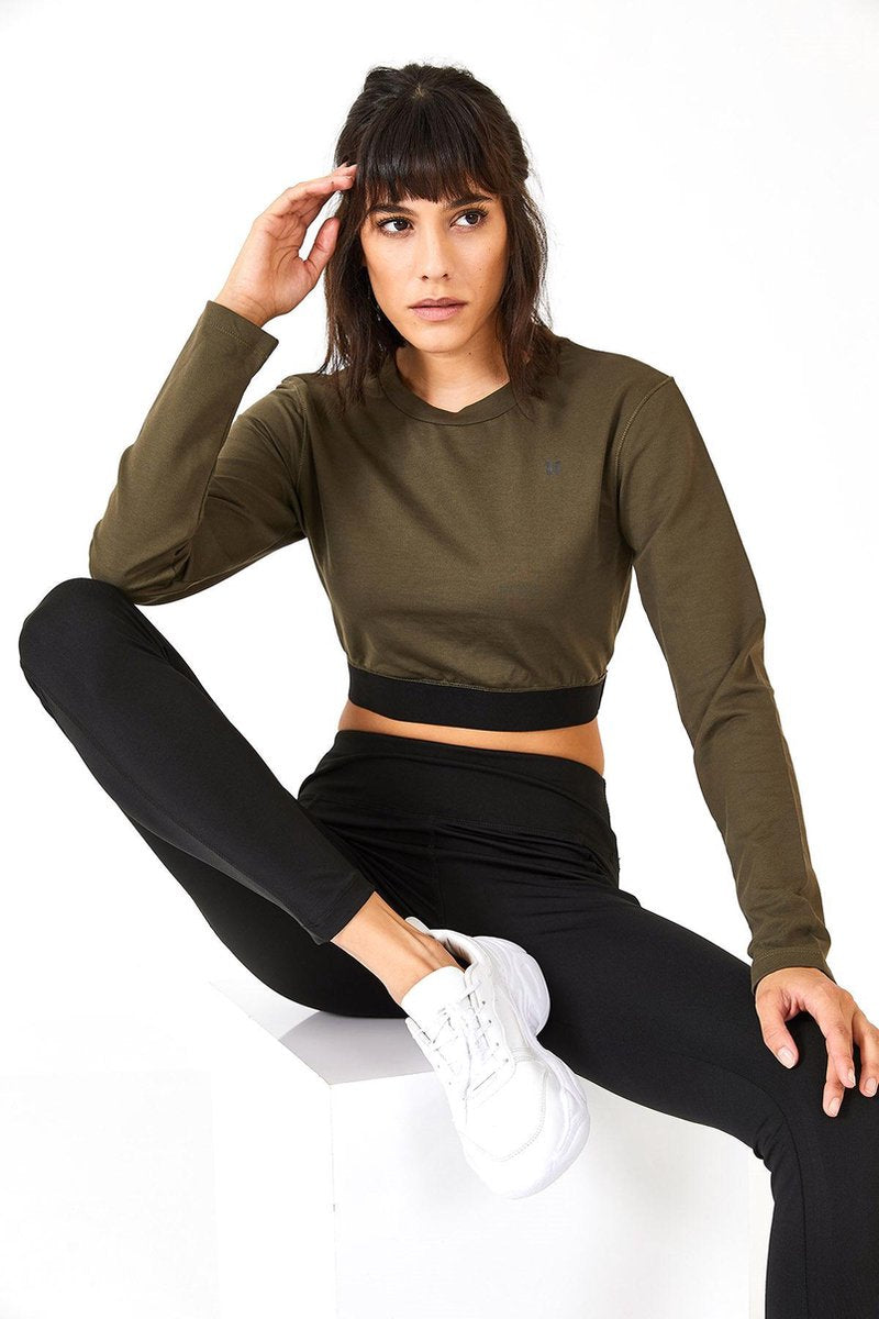 cúpla Women's Activewear Crop Sweatshirt Sportswear for Training Gym Running Yoga with Elastic Band