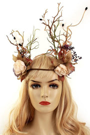 Bloemenkrans takken bloemetjes boself - elfje haarband bloemen elf witte rozen bloemetjes diadeem boselfje roosjes