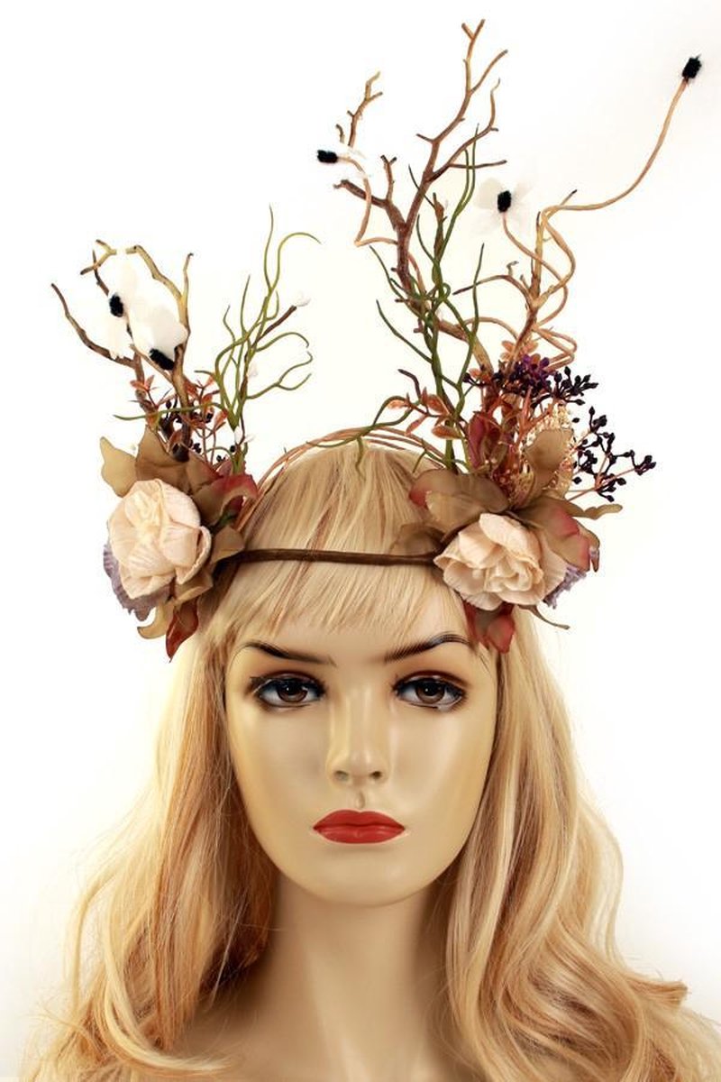 Bloemenkrans takken bloemetjes boself - elfje haarband bloemen elf witte rozen bloemetjes diadeem boselfje roosjes