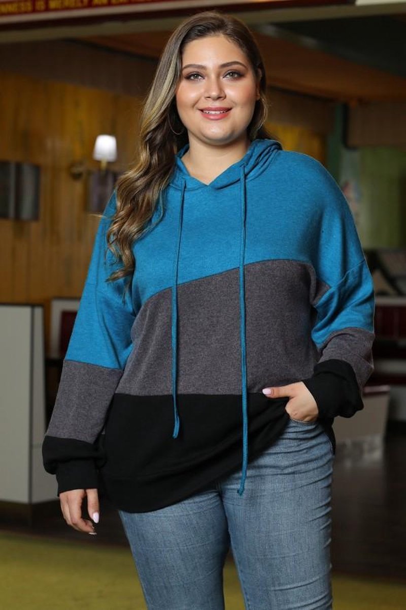 Hoodie Trui Dames - Blauw Gestreept - Maat XXXL/3XL 'Hadia'