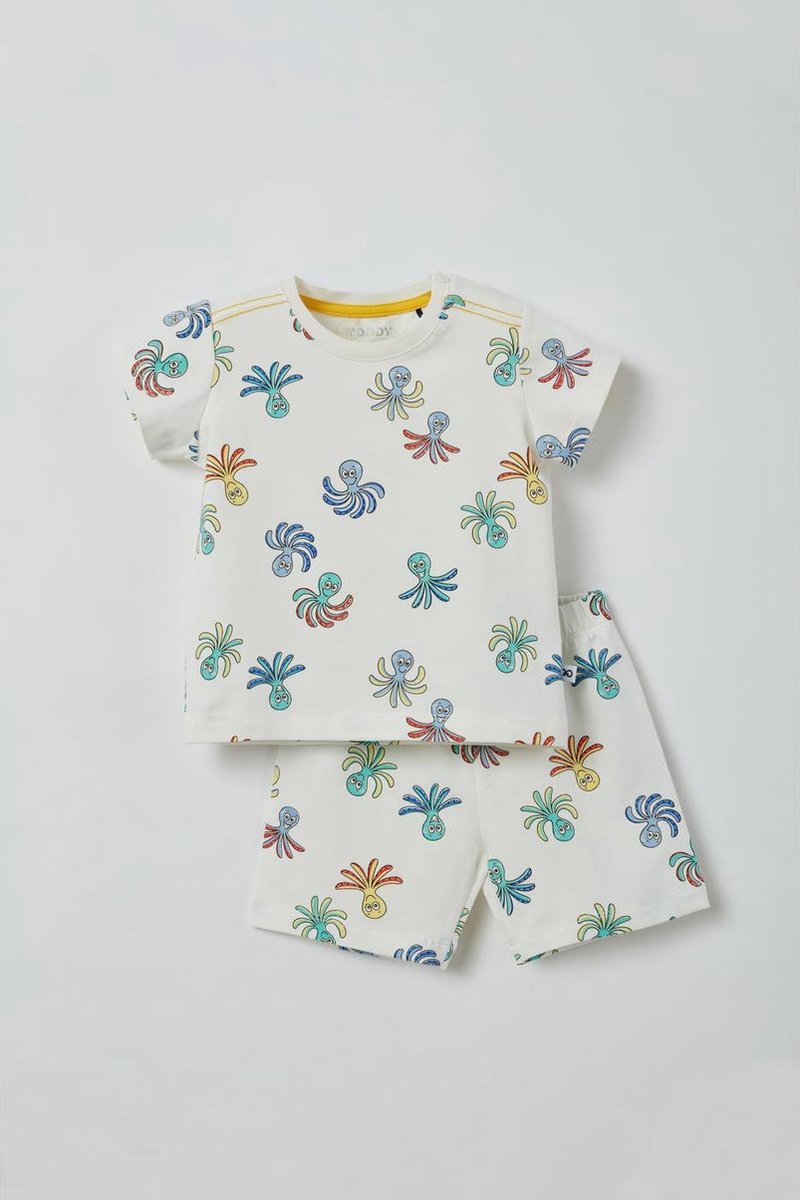 Woody - Pyjama Unisex - octopus gebroken wit - 211-3-PZA-Z/936 - maat 6m
