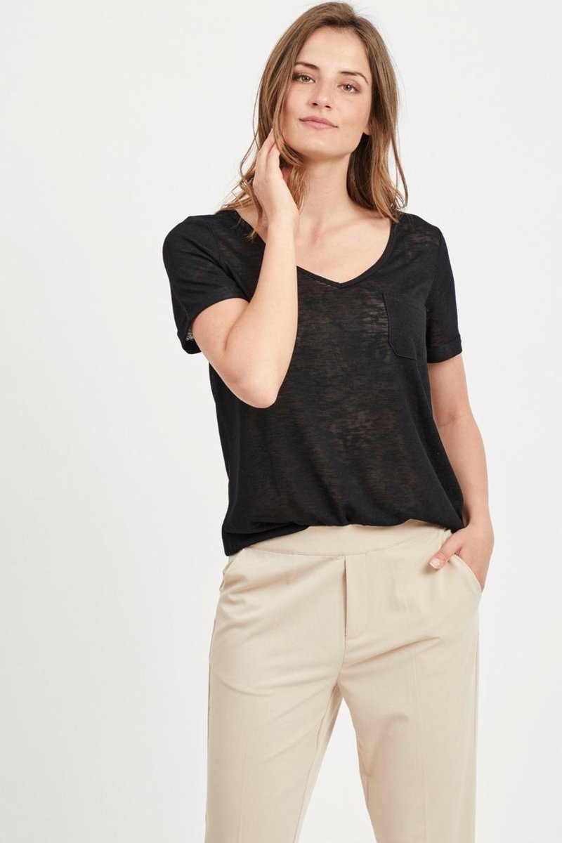 Objtessi Slub S/s V-neck Noos 23023816 Black