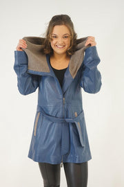 La Pèra Blauwe Lamsleren jas Leren jas blauw Dames Jack Maat L