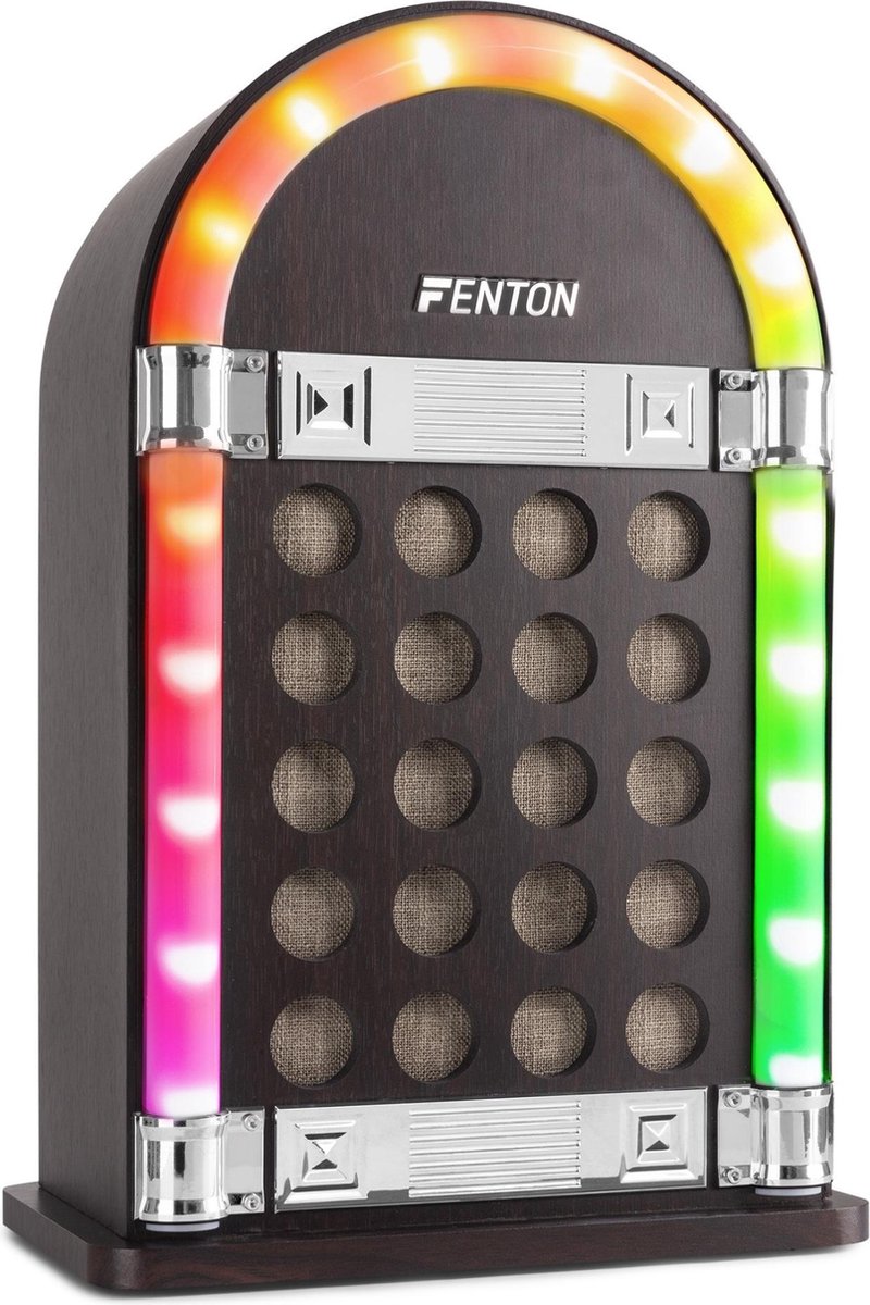 Bluetooth speaker - Fenton JKB40 jukebox accu speaker  - Retro Bluetooth speaker - Vintage - Met gekleurde LED's - 30W - Bruin